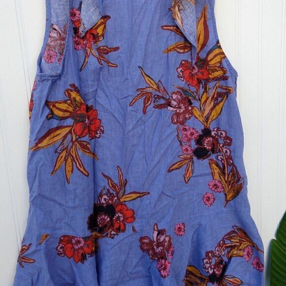 Free People Summer in Tulum Tunic Top Size S Blue Floral Linen Blend Flutter - Picture 4 of 9